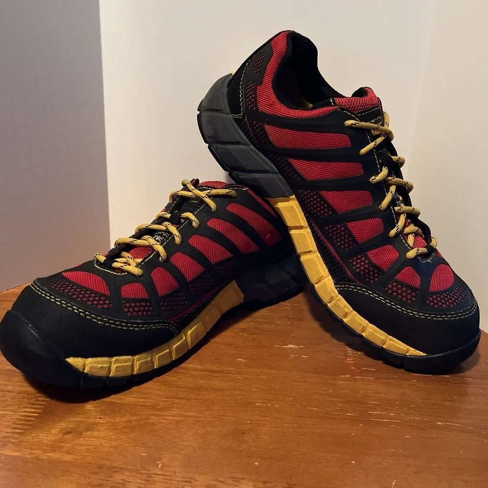 CAT Caterpillar Work Shoes Mens 8.5 Red Black Excellent Composite Toe P90287‎